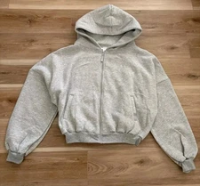 Blogilates Marshmallow Full Zip Hoodie Sweatshirt Gray Women's Medium 1X Cropped