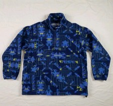 Vintage Lands End Fleece Pullover Womens L Geometric Pattern 1/4 Zip USA Made