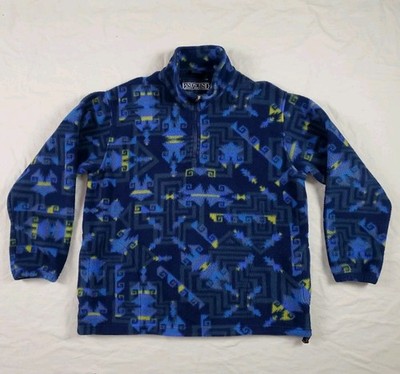 Vintage Lands End Fleece Pullover Womens L Geometric Pattern 1/4 Zip USA Made
