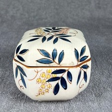 Vintage Japanese Arita Octagonal Porcelain Lidded Trinket Box Wisteria Painted