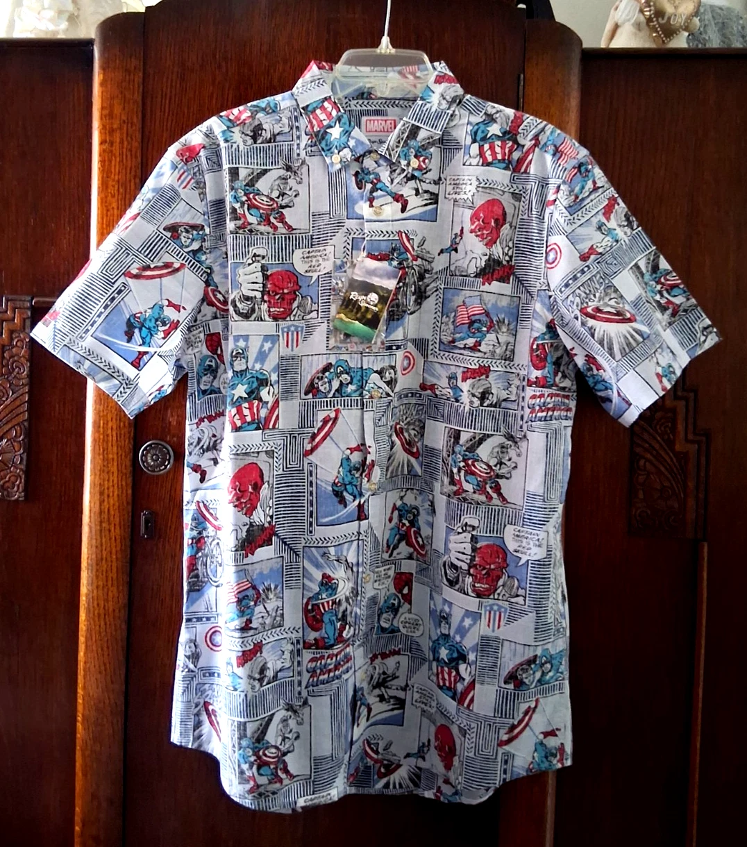 Reyn Spooner Men's "MARVEL CAPTAIN AMERICA" NWT TAILORED FIT Arctic Ice Shirts