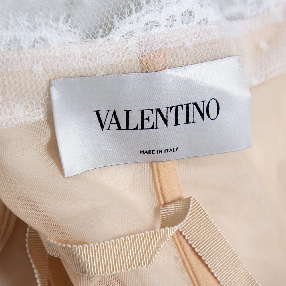 Abito Midi Valentino Bianco Pizzo Dettaglio Ruffle Una Spalla M