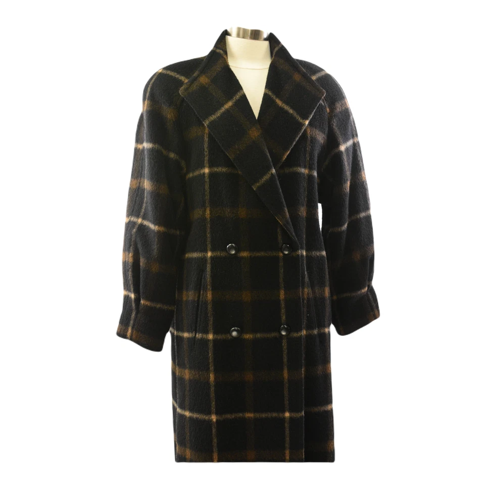 90s Alpaca Wool Pleated Plaid Coat Long Coats Steampunk Womens Coat Small S - Image 2 of 4