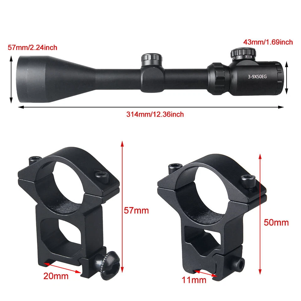 TAC 3-9x Zoom 50mm Optics EG Telescopic Scope Sight With 11mm 3/8 Dovetail Mount - Image 3 of 4