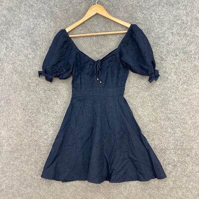 Tigerlily Dress Womens 6 Blue Linen Short Sleeve Off Shoulder Summery 24519