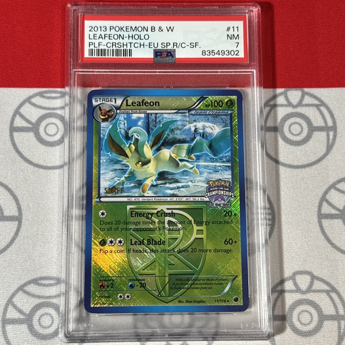 PSA 7 STAFF Leafeon Holo #11/116 2013 Pokemon Crosshatch