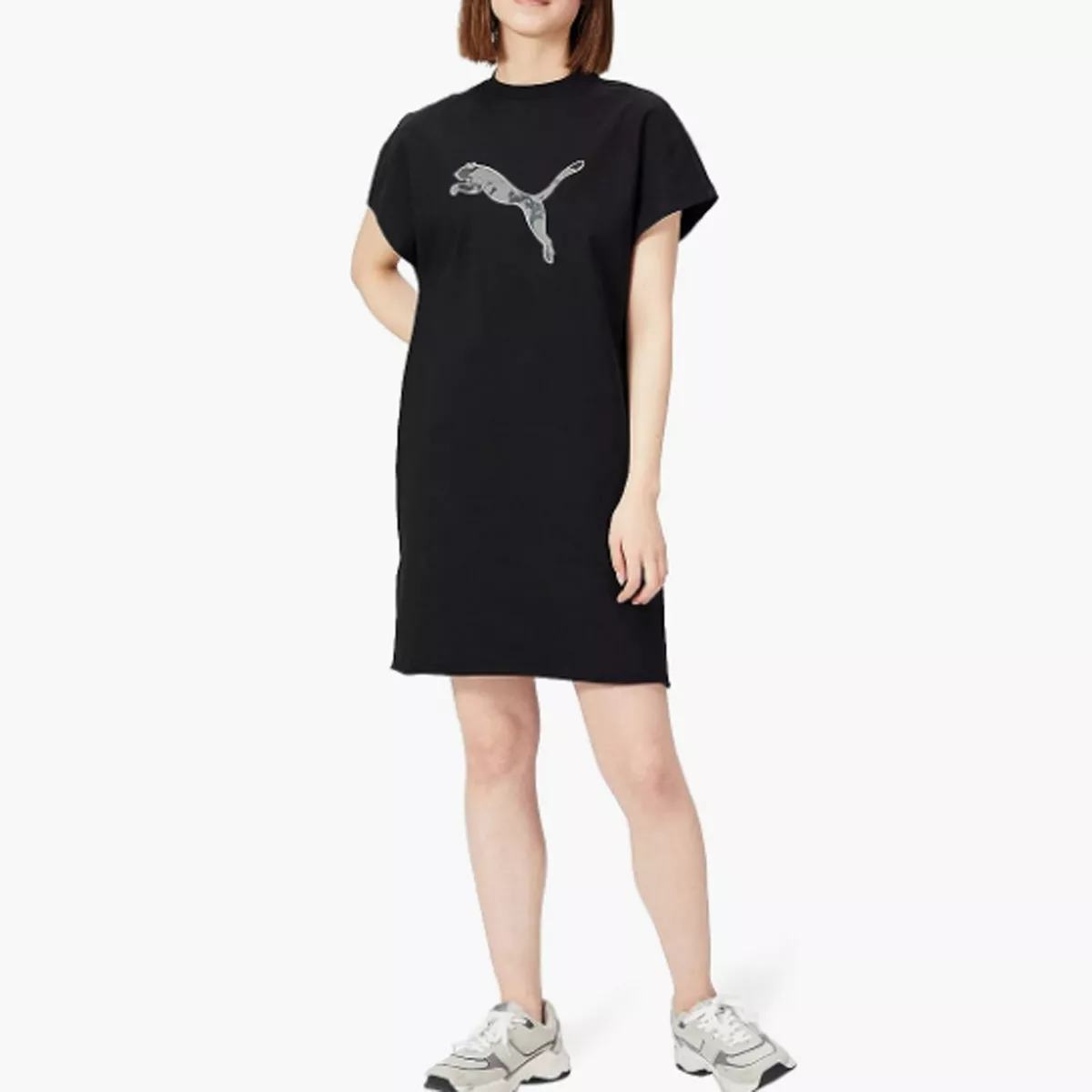 PUMA Womans Summer Graphic Logo Dress Black Cap Sleeve Relaxed Fit