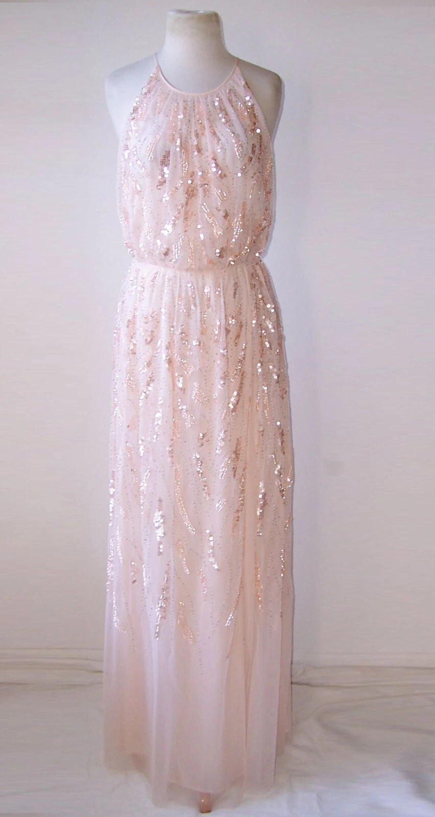 ANNA MOLINARI Blumarine Pink Sequin Embellished Tulle Backless Dress Gown 42 6 8