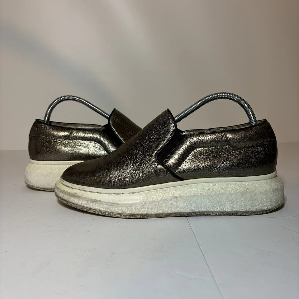 Alexander McQueen Authentic Women Distressed Sneaker Metallic Leather Shoe Sz 11 - Image 4 of 4