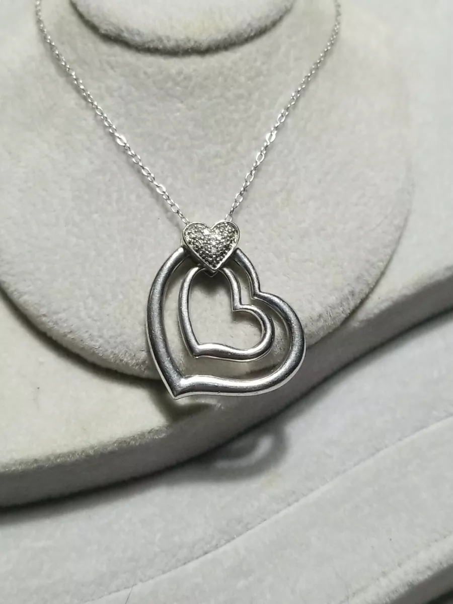 Diamond Double Heart Necklace 1/3 ct tw Round-cut Sterling Silver 18