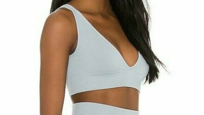 ACTIVE V-NECK BRA TOP PEARL BLUE MEDIUM WEWOREWHAT SOFT & SEXY STRETCH NWT