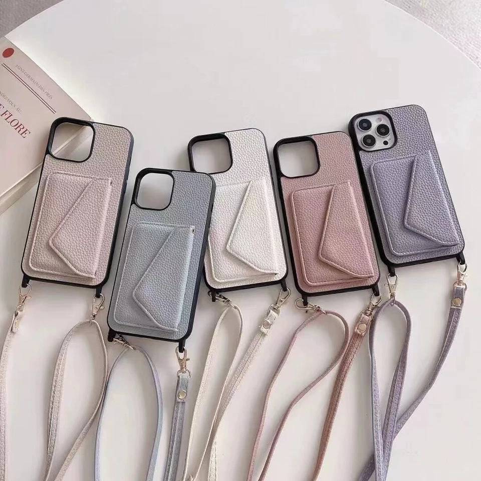 Lanyard Case With Card Wallet For iPhone 16 Pro Max 15 14 13 12 11 Leather Cover - Image 4 of 4