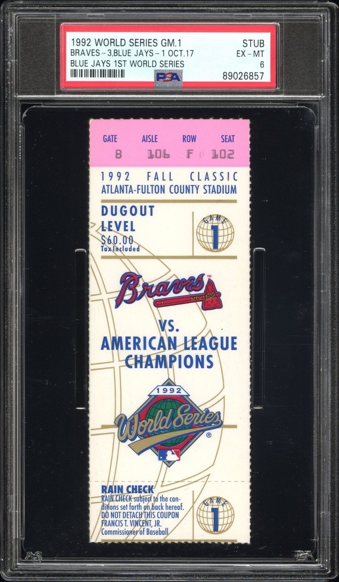 1992 World Series Game 1 PSA Ticket Stub Blue Jays First MLB in
