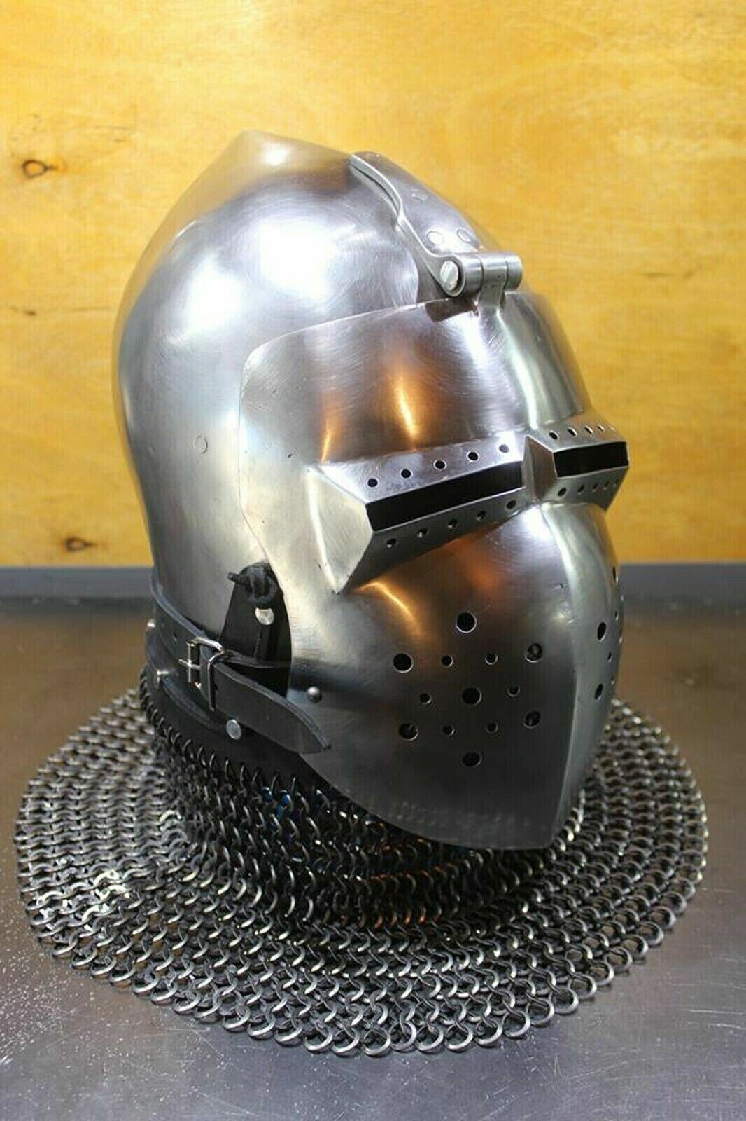 18G Steel Medieval Pig Face Bascinet Helmet Antique Custom Combat Armor
