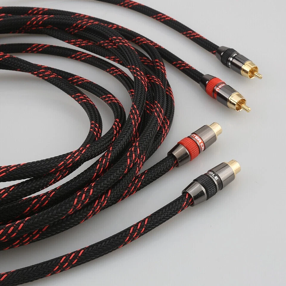 Hi-Fi RCA Phono Extension Plug to Socket Audio Cable 2× Male to Female Connector - Image 3 of 4