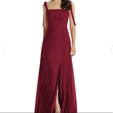Dessy Collection Vivian Diamond Chiffon Tie Strap Gown Size 14 Burgundy 3042