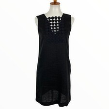 Another Place Black Sleeveless Shift Dress Boho Cutout Front Detail Small Linen