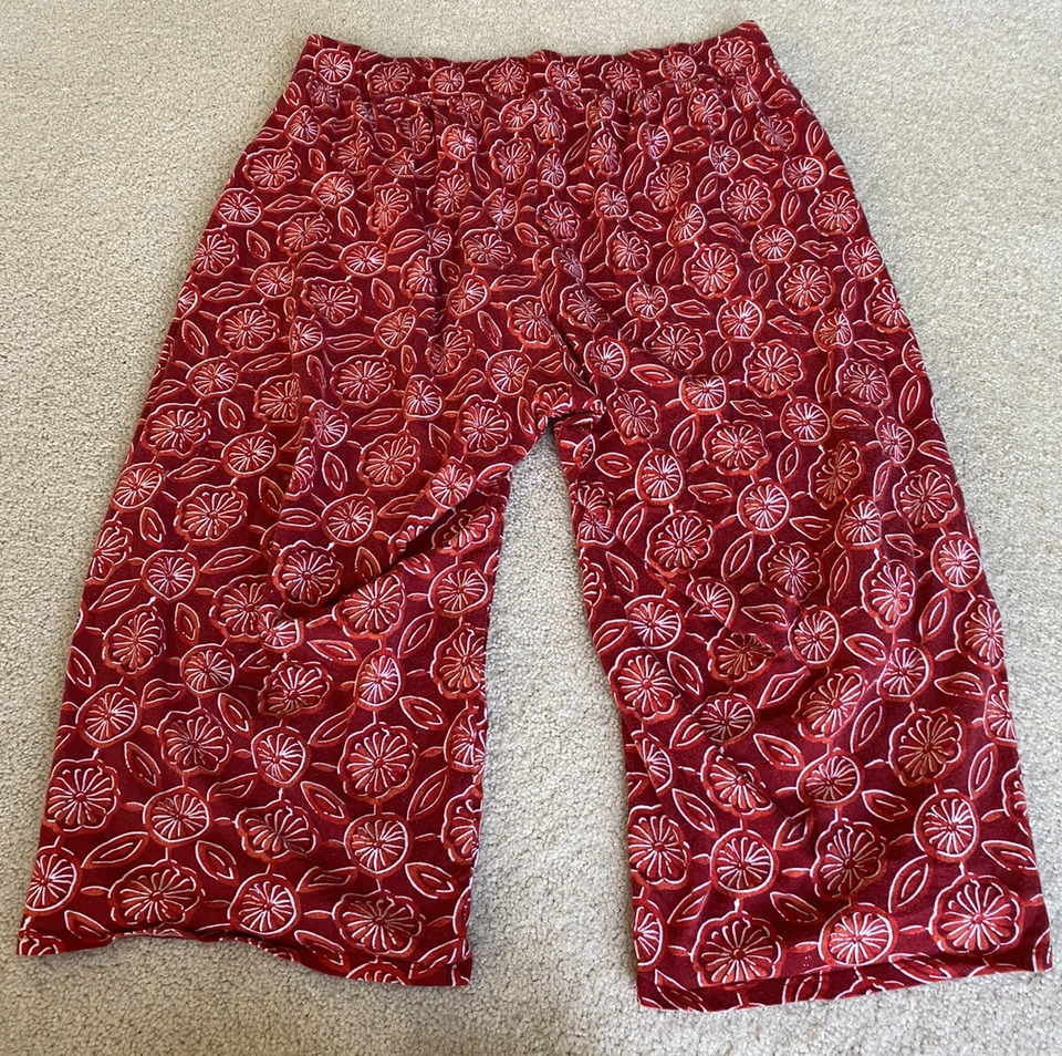 Хлопковые пижамные брюки Cacique размер 14/16 с красным принтом с цветочным рисунком и карманами на шнурке - Изображение 3 из 4