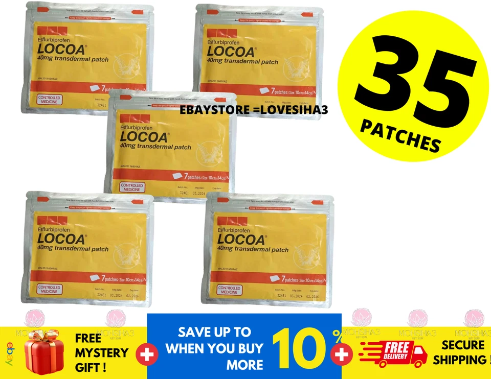 5 Pack ( 35 Patches ) LOCOA 40mg Transdermal Joint Pain Relief
