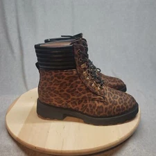 JustFab Womens Claudine-E Black Leopard Print Lace Up Hiking Boots Size 7