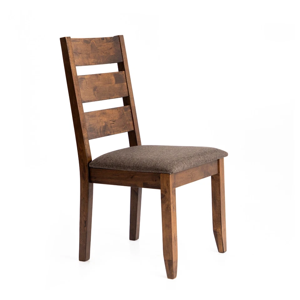 Juego de 2 sillas de comedor de madera maciza de granja con asiento de tela gris posavasos 106382 Foto 3 de 4