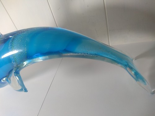 Large Art Glass Blue Swirl Dolphin Sculpture Figurine 11" Long - Picture 3 of 11