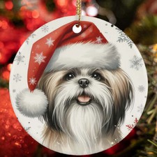 Merry Xmas Shih Tzu Dog Santa Snowflake Winter Christmas Ornament Gift Decor