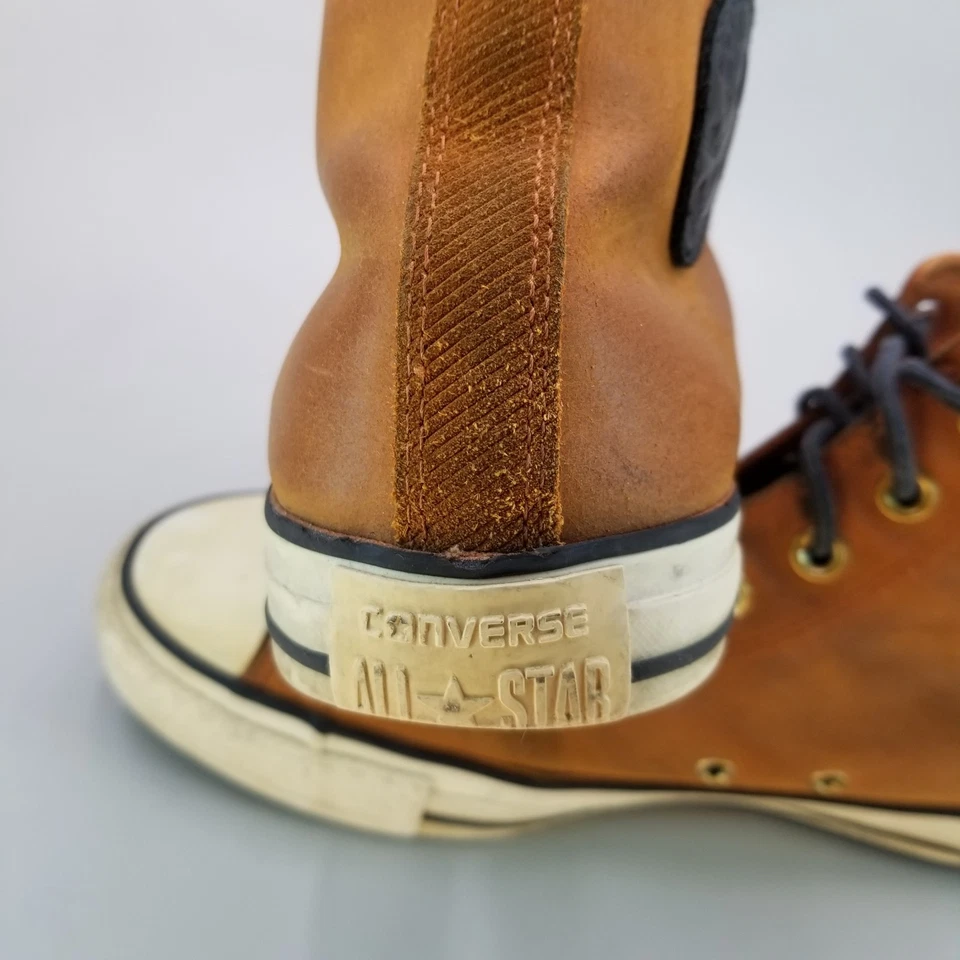 Converse Feminino 11 Masculino 9 All Star Chuck Taylor Couro Tops Altos Marrom Gengibre - Imagem 3 de 4