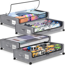 Rolling Under Bed Storage Containers with Clear Lids - 4 Pack Grey 