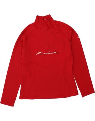 Reebok Damen Grafik Reißverschluss Ausschnitt Sweatshirt Pullover UK 14 Large rot Baumwolle UQ18