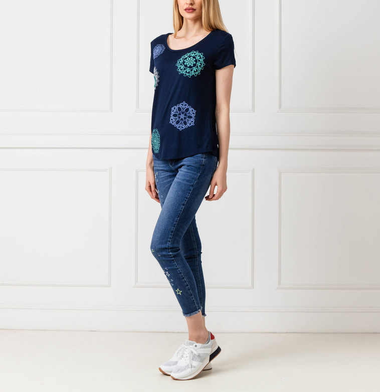 Desigual Women's Pants Exotic Jeans Embroidered Slim Skinny Ankle UK 13