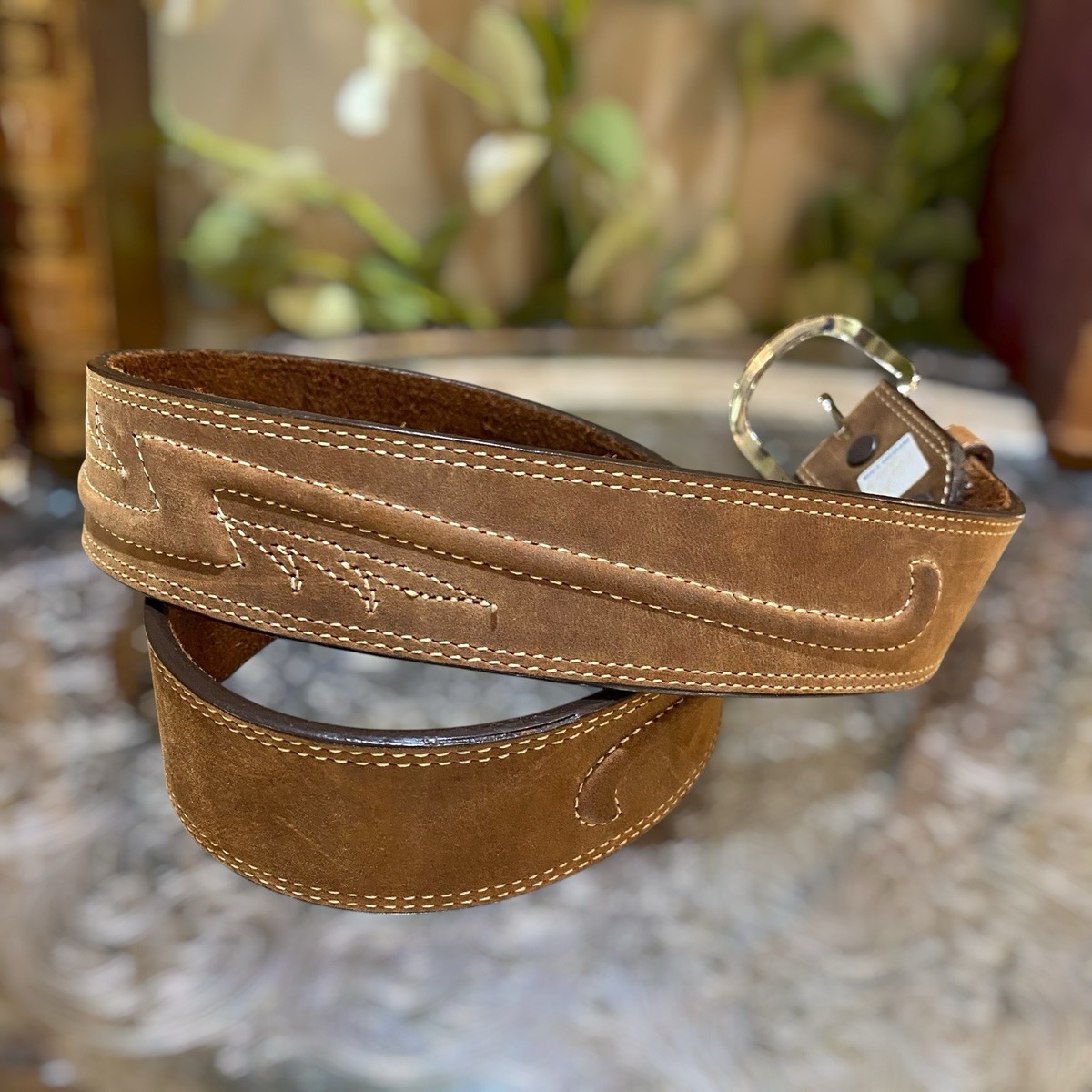 Vintage Justin Brown Top Grain Cowhide Leather Belt Western Cowboy