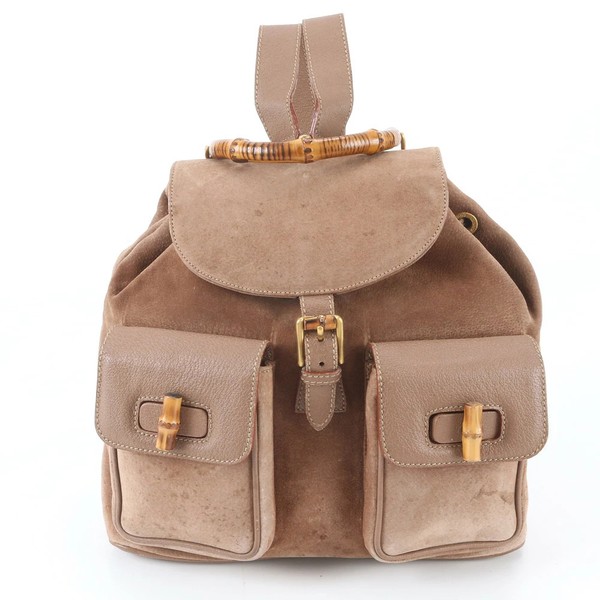 Gucci Bamboo Leather Backpack Brown Vintage Excellent Condition