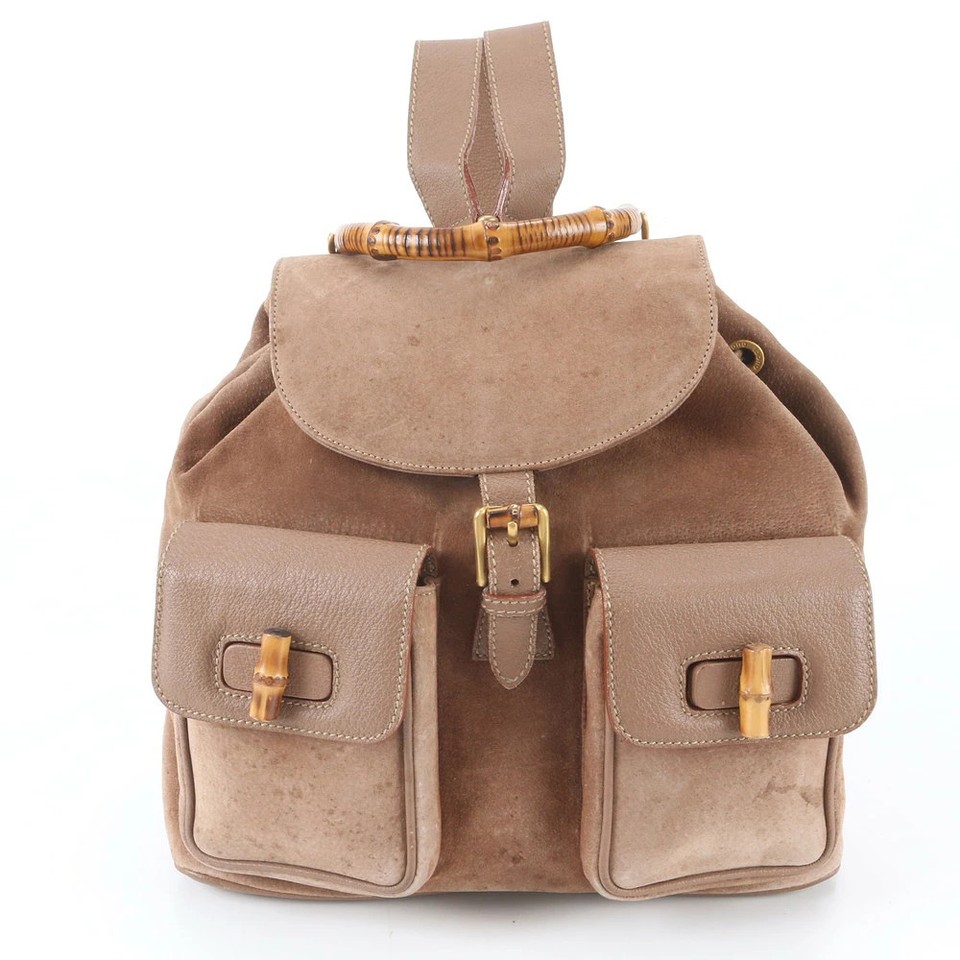 Gucci Bamboo Leather Backpack Brown Vintage Excellent Condition