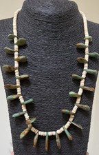 Vintage Native American Green Turquoise Heishi Shell Bead Long Necklace