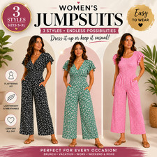 Ladies Womens JumpSuit Playsuit Dungarees Boho Short Sleeve Wide Leg UK NEW
