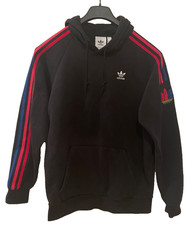 Adidas Hoodie Mens Small Black Sweatshirt Rainbow Trefoil Embroidered Logo Y2K