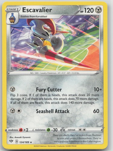 Escavalier 124/189 Rare Darkness Ablaze Pokemon Near Mint