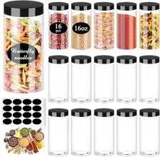 Plastic Jar with Lids 16oz Clear Empty Containers 16Pcs Straight Cylinders