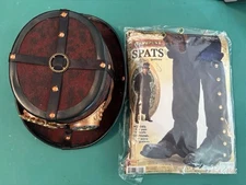 NEW Costume Steampunk Spats & Time Traveler Top Hat Attached Goggles Cosplay