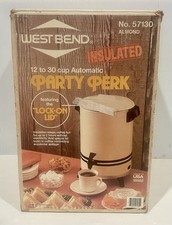 WEST BEND 12-30 CUP AUTOMATIC COFFEE PERCOLATOR #57130 ALMOND-LOCK ON LID-USED