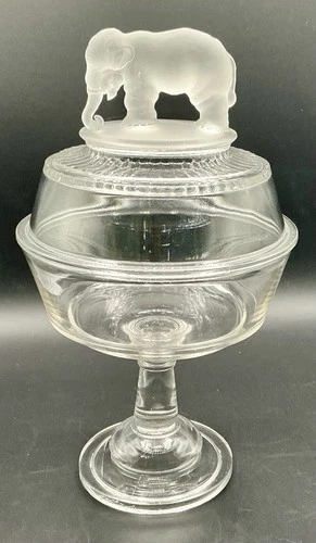 EXTREMELY RARE Antique EAPG JUMBO Elephant Compote PT Barnum Circus Circa 1881