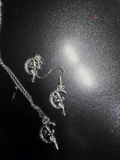 Silver Celestial Angel Moon Jewelry Set Necklace Earrings Fashion Theme