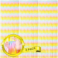 3 Pack 3.3 x 8.2 ft Pastel Rainbow Foil Fringe Backdrop Curtains Tinsel Decor