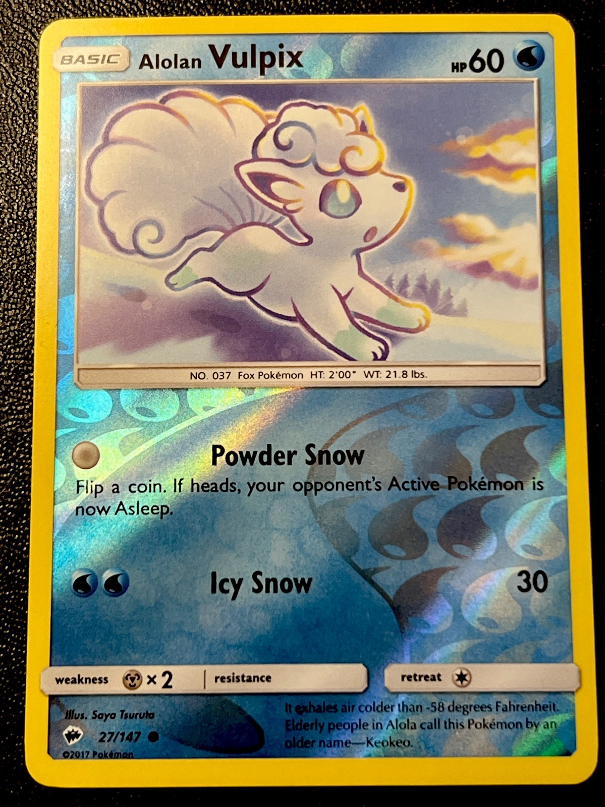 Alolan Vulpix 27/147 NM Reverse Holo Winter Snow Yellow Cloud Art Pokemon Card!