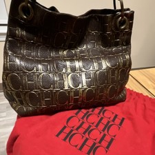 Bolso Carolina Herrera con asa superior marrón con logotipo en relieve con bolsa antipolvo