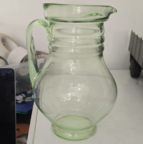 Vintage Uranium Green Glass Pitcher