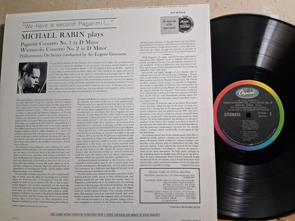 Capitol SP 8534 RABIN Paganini VIOLIN CTO #1 Wieniawski CTO #2 1960 VG++ - Image 2 of 2