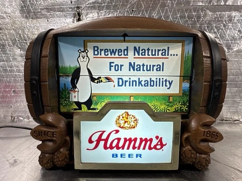 Vintage 1960s Hamm’s Beer Flipper Barrel Motion Sign Lighted Version