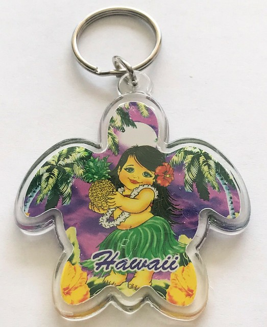 Hawaii Honu Turtle Keiki Hula Girl Pineapple Keychain Plastic Key Ring